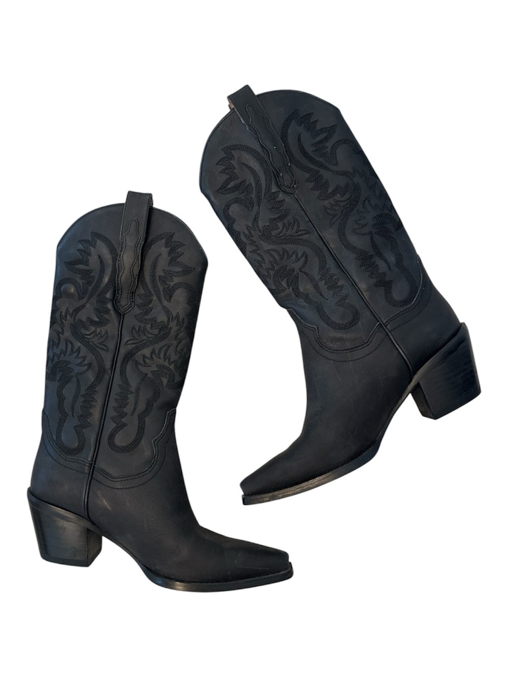 Jeffrey Campbell Black Embroidered Western Heeled Boots